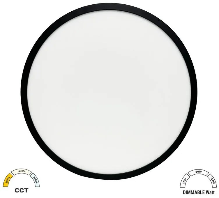 Adeleq Πλαφονιέρα LED PC Με Φωτισμό Backlit Φ283mm CCT Ρυθμιζόμενη Ισχύς 16-20-24W IP40 Μαύρη 21-283241