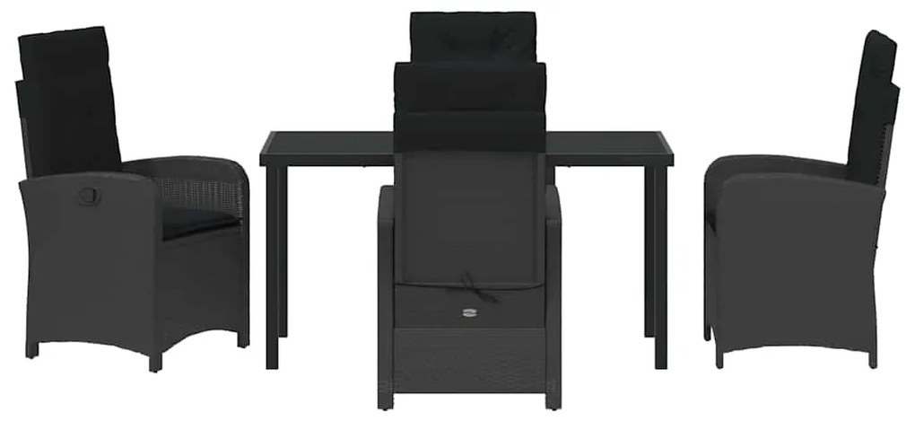 vidaXL Σέτ φαγητού για κήπο με μαξιλάρι 5 pcs Μαύρο συνθετικό ρατάν