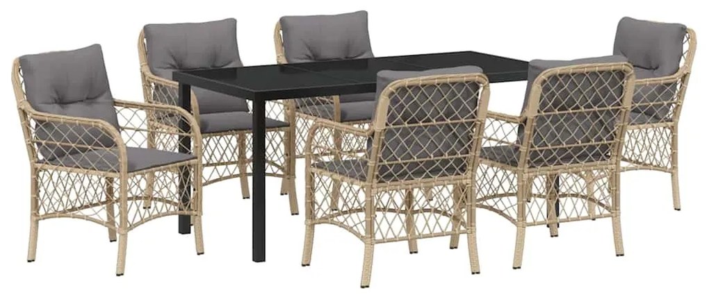 vidaXL Σέτ φαγητού για κήπο με μαξιλάρι 7 pcs Μπεζ Πολυ ράταν