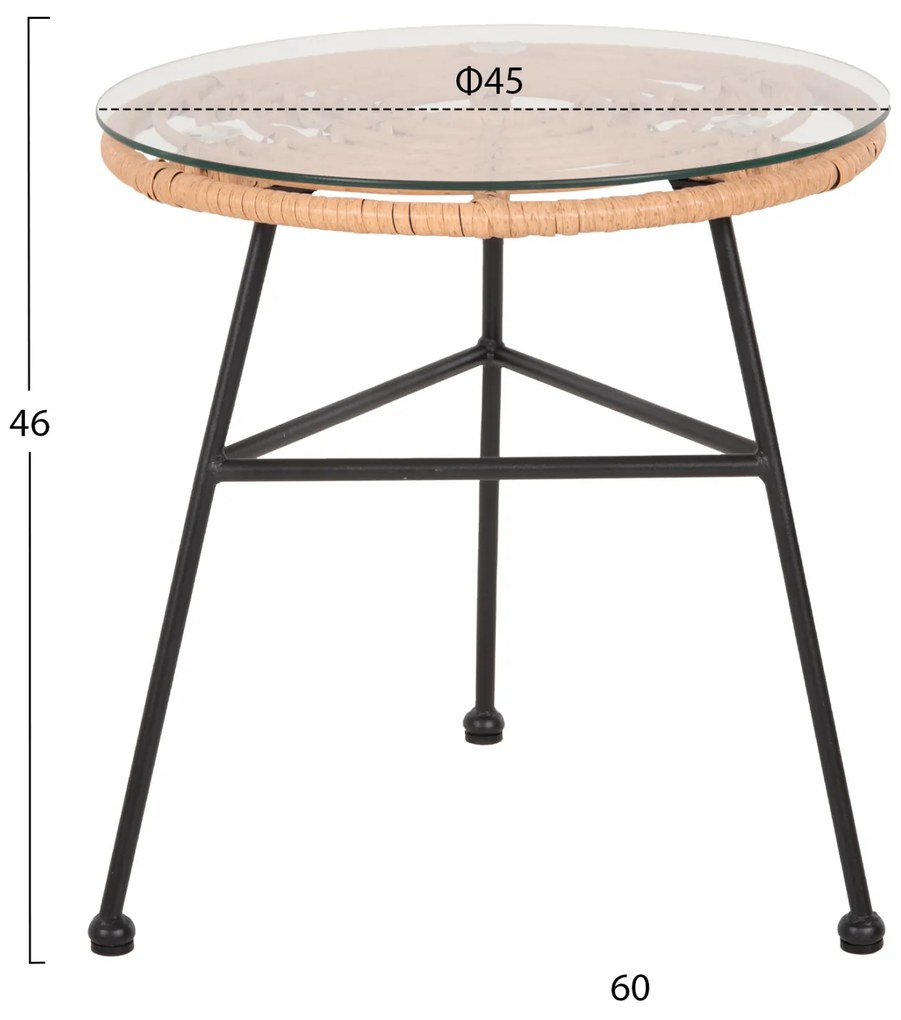 ΤΡΑΠΕΖΑΚΙ ΣΤΡΟΓΓΥΛΟ ΜΑΥΡΟ ΜΕΤΑΛΛΙΚΟ ALLEGRA HM5459.11 ΜΠΕΖ WICKER-ΓΥΑΛΙ Φ45x46Υεκ - 0610473 - HM5459.11