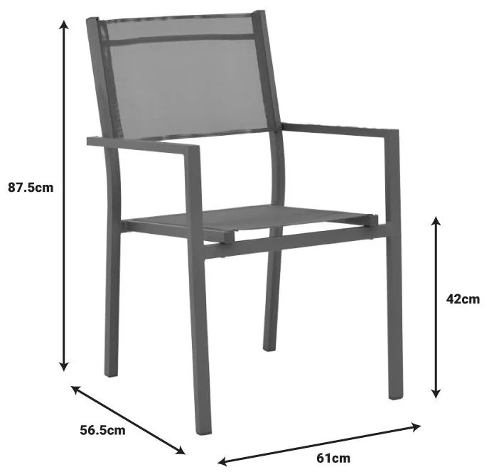 Πολυθρόνα Moly  ανθρακί αλουμίνιο-textilene 61x56.5x87.5εκ 56.5x61x87.5 εκ.