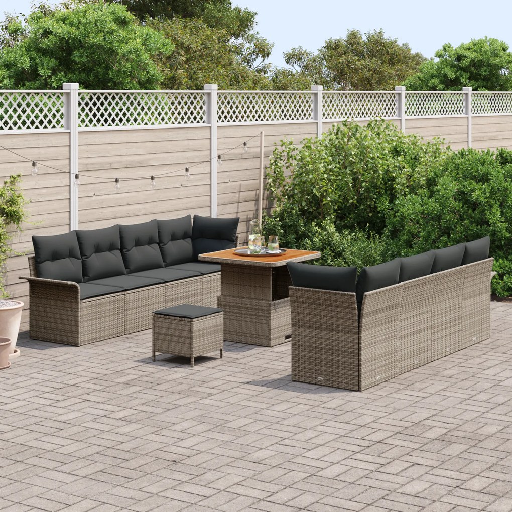 vidaXL Σετ Καναπέ Κήπου με μαξιλάρι 11 pcs Γκρι 80 x 80 x 71 cm