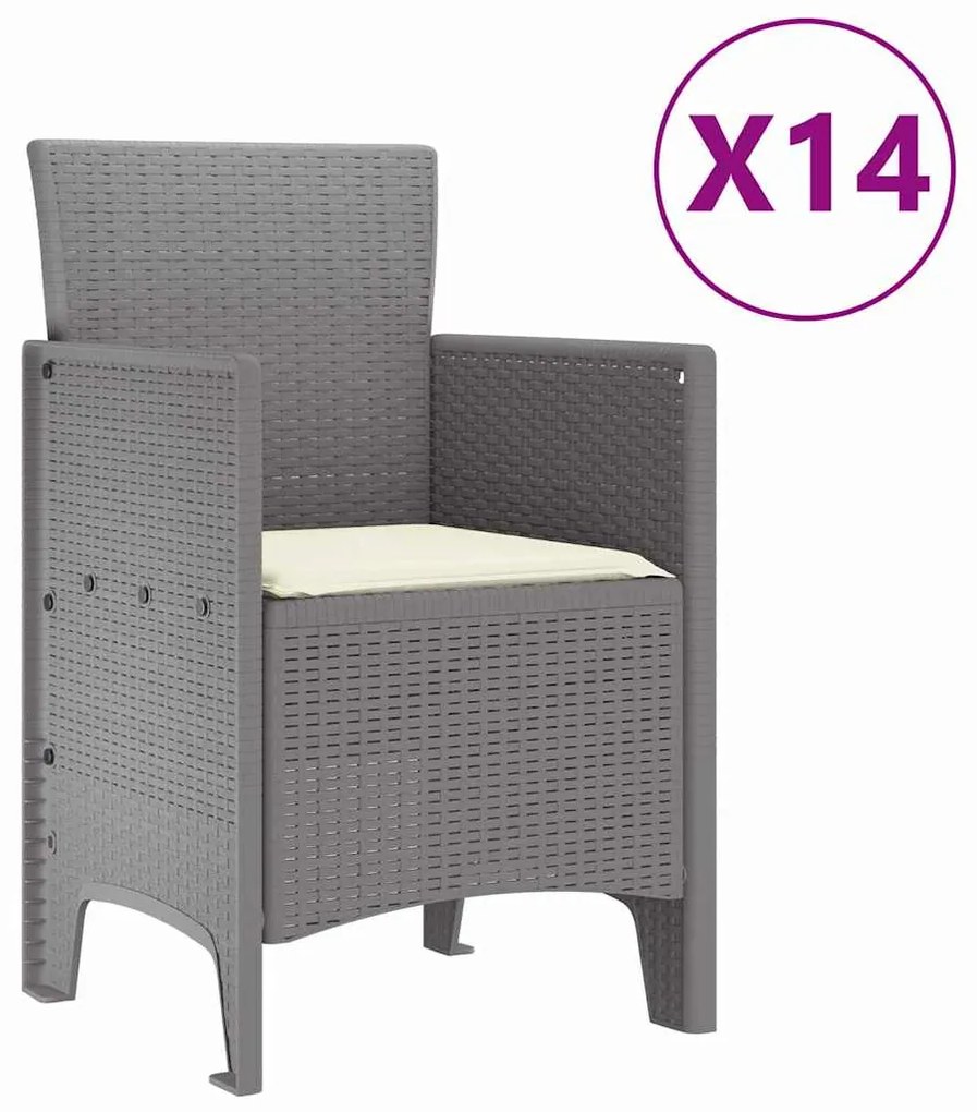 vidaXL Σέτ φαγητού για κήπο 15 pcs Ανοιχτό γκρι Rattan Polt
