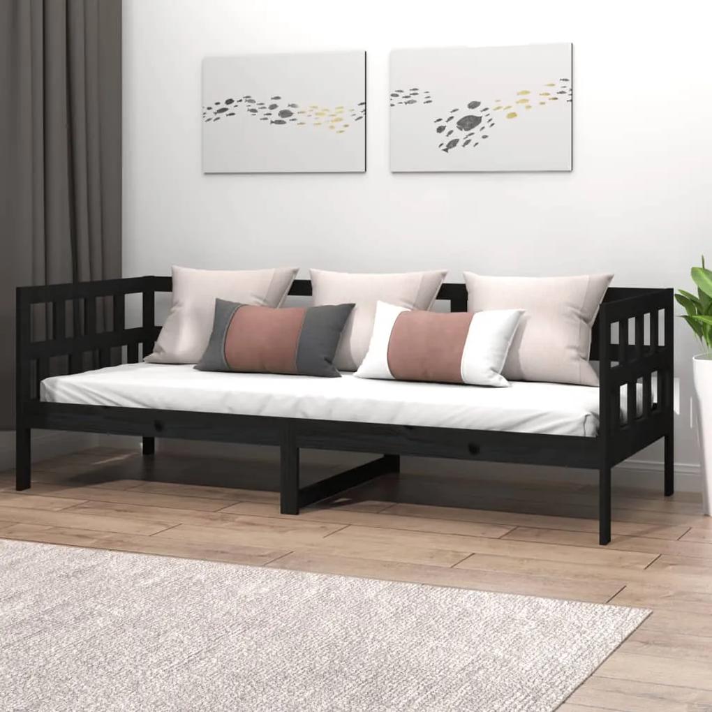 Καναπές Κρεβάτι Μαύρος 90 x 190 εκ. από Μασίφ Ξύλο Πεύκου