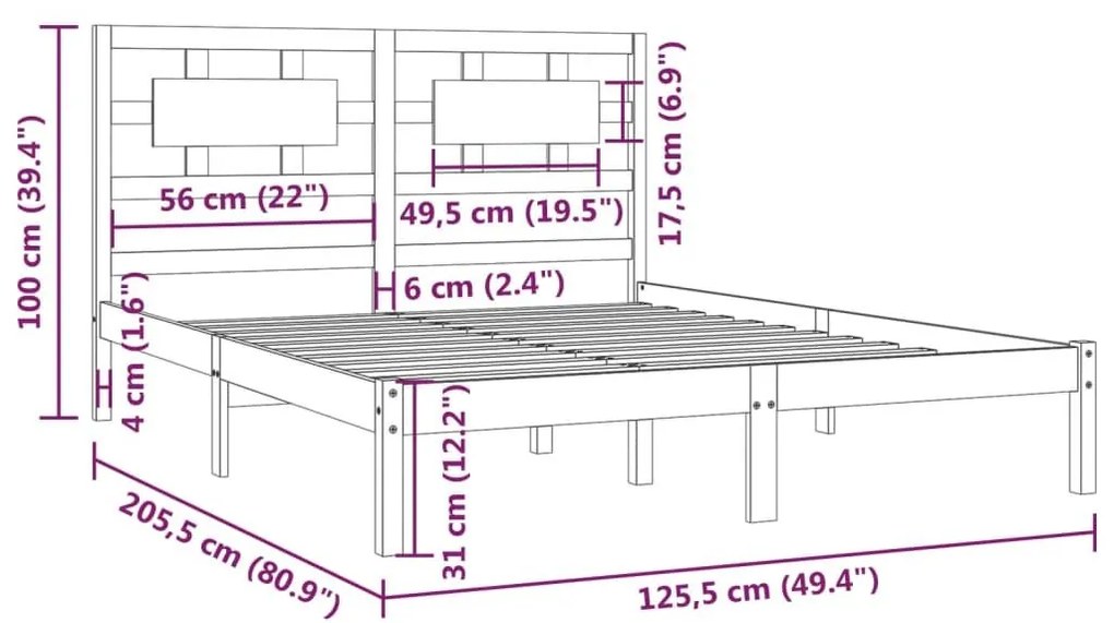 Σκελετός Κρεβατιού Χωρίς Στρώμα 120x200 εκ Μασίφ Ξύλο Πεύκου - Καφέ