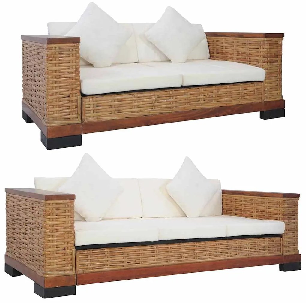 vidaXL Σετ Σαλονιού 2 Τεμαχίων Καφέ από Γνήσιο Ρατάν με Μαξιλάρια