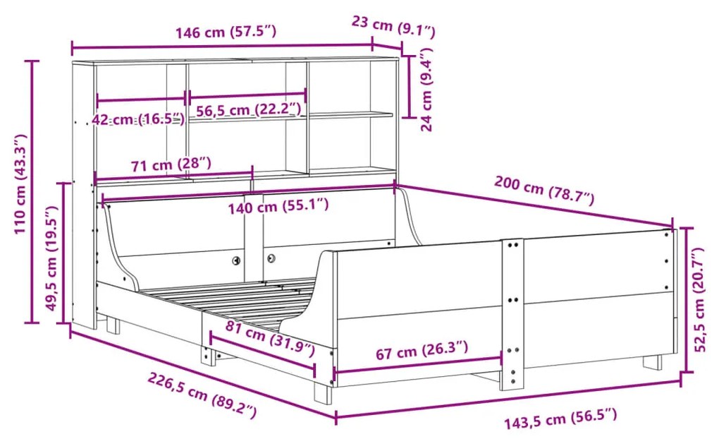 ΚΡΕΒΑΤΙ ΒΙΒΛΙΟΘΗΚΗ ΧΩΡΙΣ ΣΤΡΩΜΑ 140X200 ΕΚ ΜΑΣΙΦ ΠΕΥΚΟ 3323806