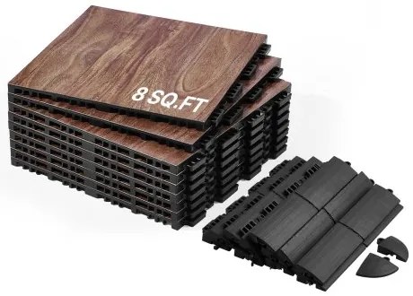 Gym Flooring Set 9 PCS Interlocking PP+PVC Puzzle Rubber Tiles