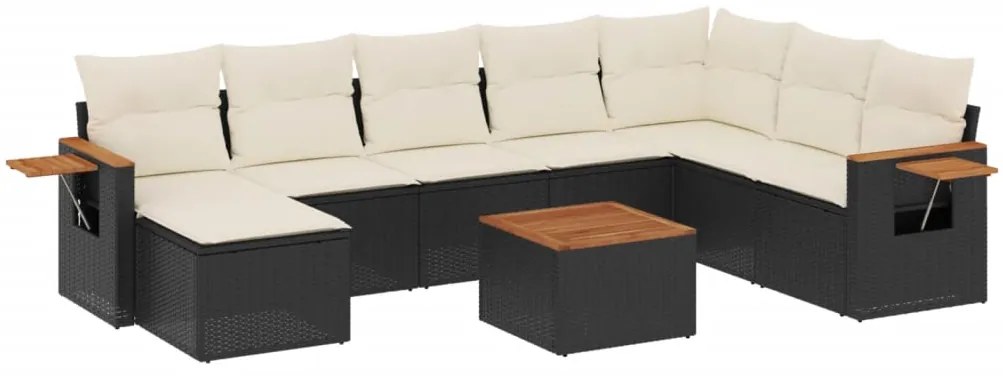 vidaXL Σαλόνι Κήπου Σετ 9 Τεμαχίων Μαύρο από Συνθ. Ρατάν με Μαξιλάρια