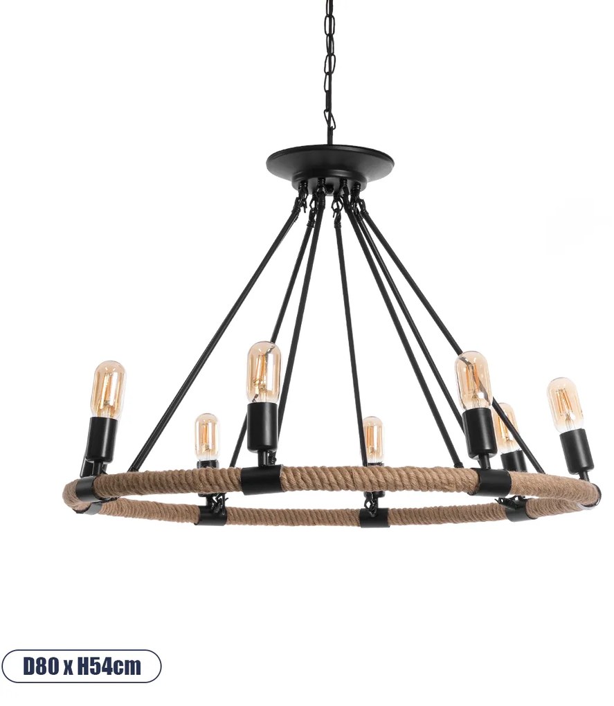 01423 GloboStar® GLOBOSTAR® MILLBANK 01423 Vintage Κρεμαστό Φωτιστικό Οροφής με Ντουί 8 x E27 AC 220-240V IP20 - Μαύρο &amp; Μπεζ - Μ80 x Π80 x Y54cm