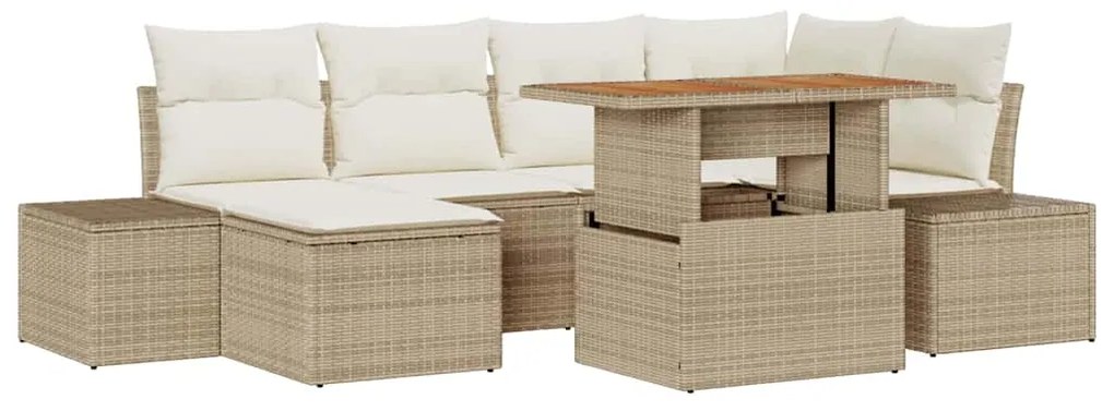 vidaXL Σέτ φαγητού για κήπο με μαξιλάρι 7 pcs Μπεζ, Κρέμα