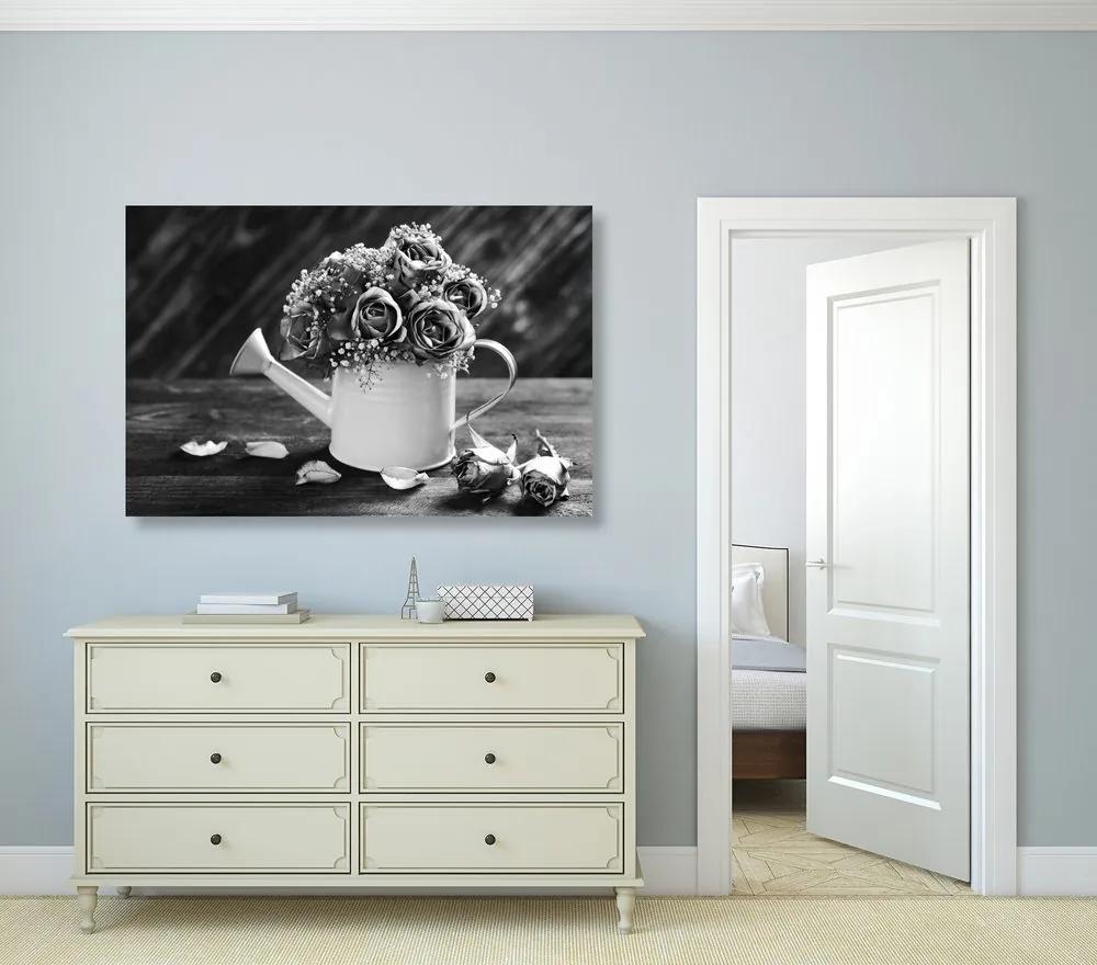 Εικόνα ενός τριαντάφυλλου σε μια κούπα σε μαύρο & άσπρο - 120x80