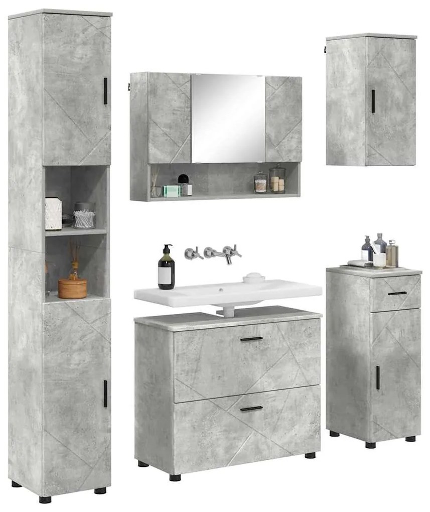 vidaXL Σετ Επίπλων Μπάνιου με συρτάρι με ράφι 5 pcs Σκυρόδεμα Γκρι