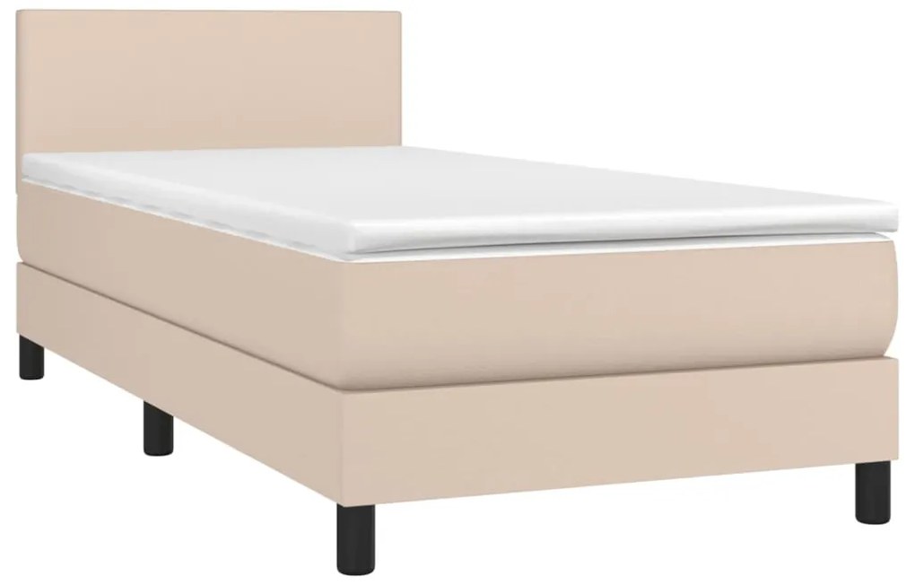 vidaXL Κρεβάτι Boxspring Στρώμα&amp;LED Καπουτσίνο 80x200 εκ. Συνθ. Δέρμα