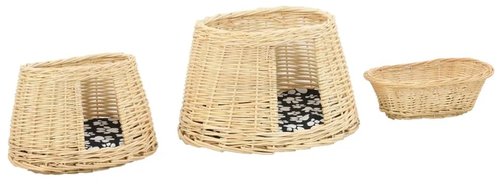 vidaXL Καλάθι Γάτας Σετ 3 τεμ. με Μαξιλάρια 47x34x60 εκ. Φυσική Ιτιά