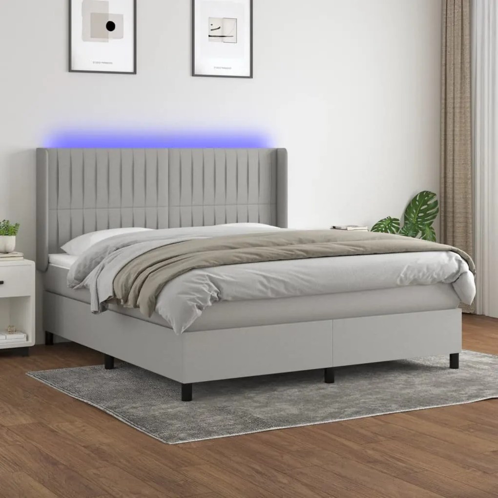 Κρεβάτι Boxspring με Στρώμα & LED Αν.Γκρι 180x200εκ. Υφασμάτινο