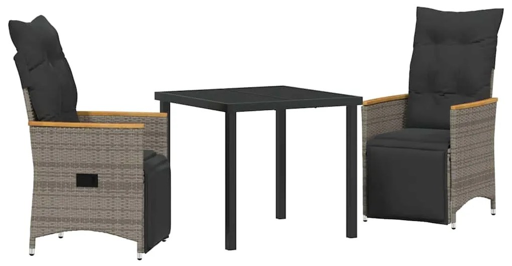 vidaXL Σέτ φαγητού για κήπο με μαξιλάρι 3 pcs Γκρι Πολυ ράταν