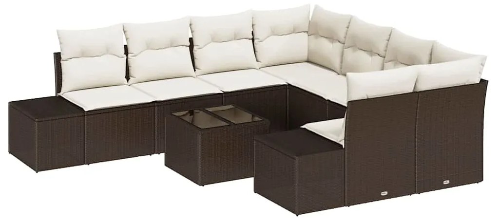 vidaXL Σετ Καναπέ Κήπου 9 pcs Καφέ Πολυ ράταν