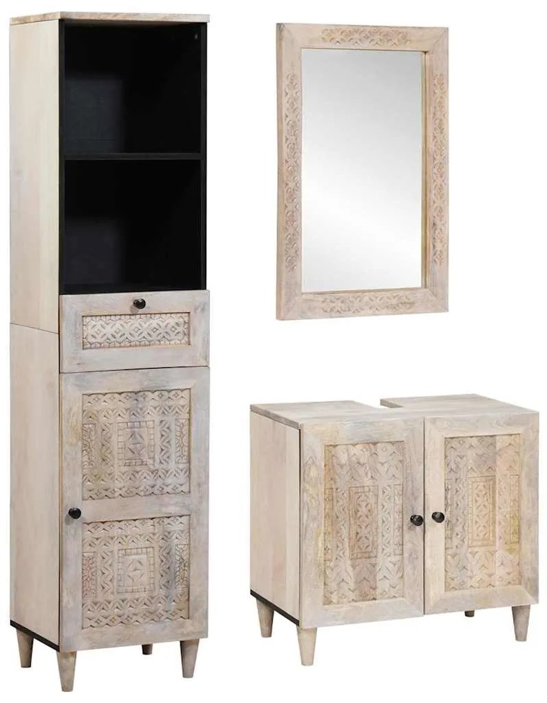 vidaXL Σετ Επίπλων Μπάνιου με συρτάρι 3 pcs Λευκό Μασίφ ξύλο μάνγκο