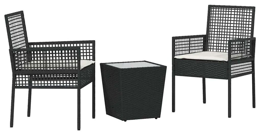 vidaXL Σετ Μπιστρό Κήπου 3 pcs Μαύρο Πολυ ράταν