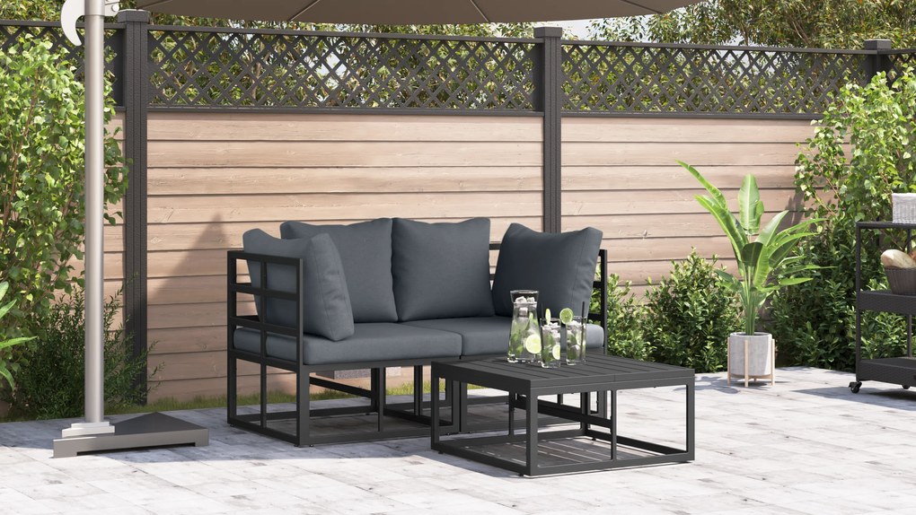vidaXL Σετ Καναπέ Κήπου 3 pcs Μαύρο 70 x 70 x 32 εκ Αλουμίνιο