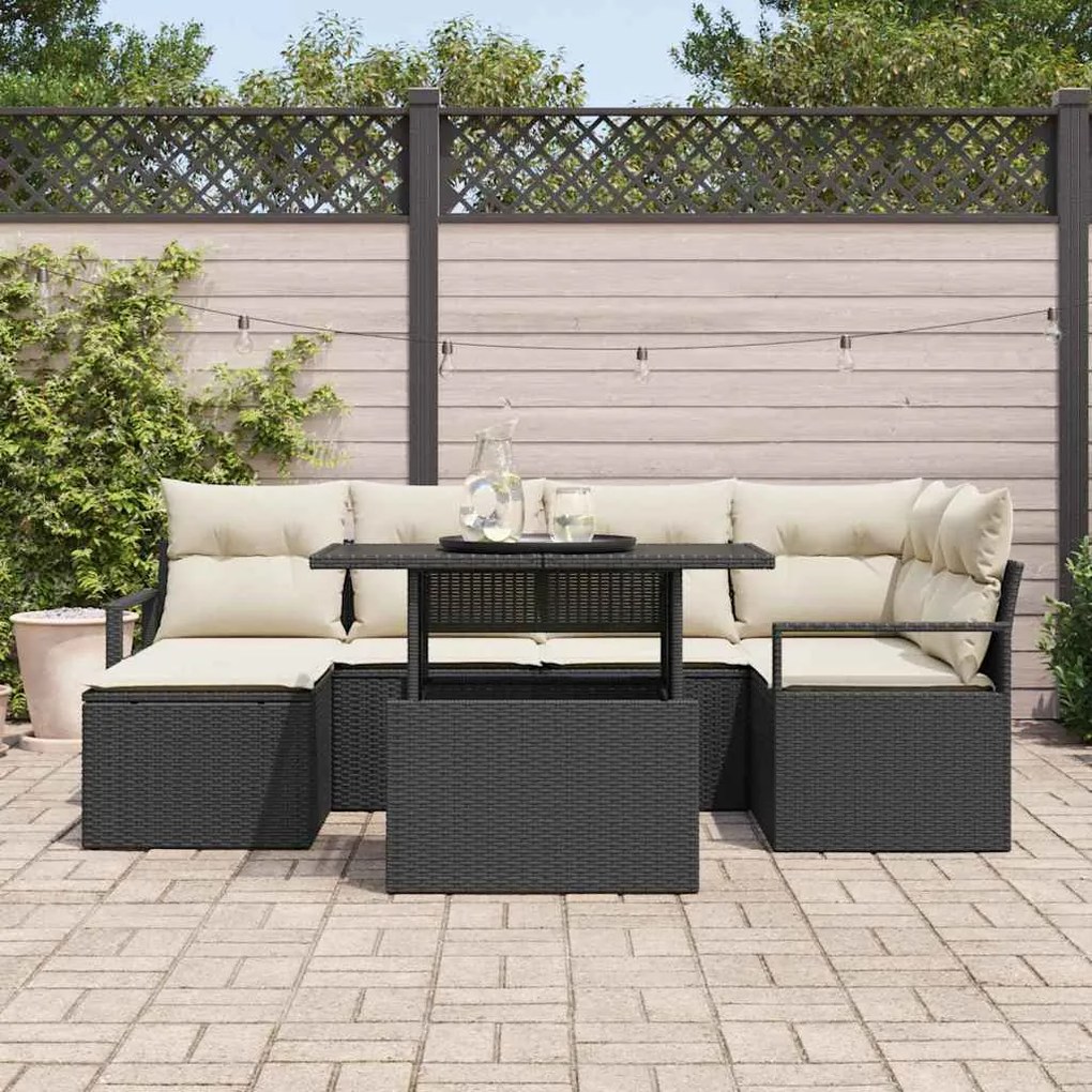 vidaXL Σετ Καναπέ Κήπου με μαξιλάρι 7 pcs Μαύρο και κρεμ