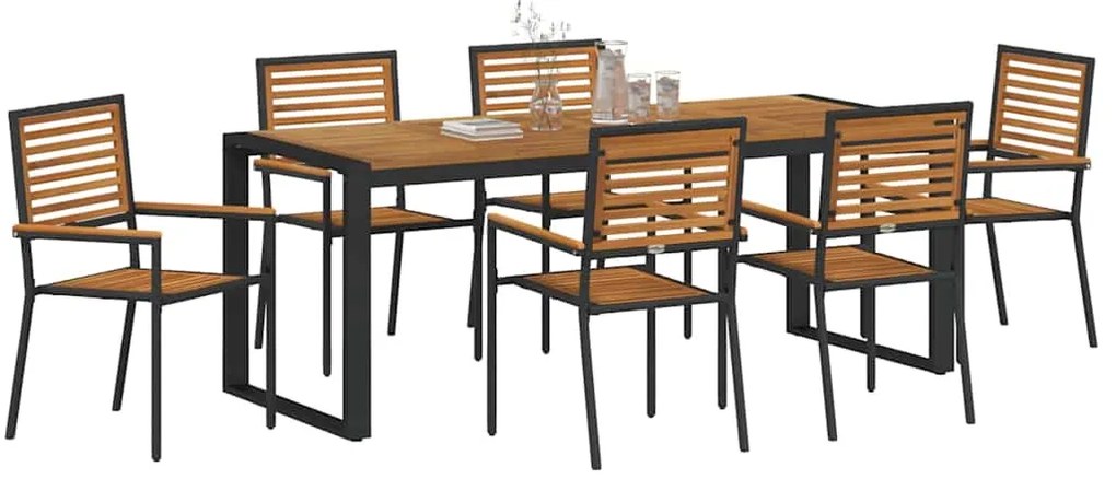 vidaXL Σέτ φαγητού για κήπο 7 pcs Μαύρο 200 x 80 x 75 cm