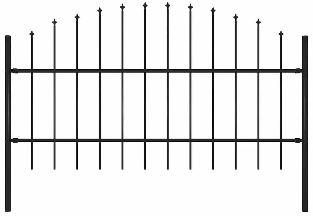 Φράχτης Κήπου με Κορυφή Δόρυ από Ατσάλι, Μαύρος 181 x 100 εκ.