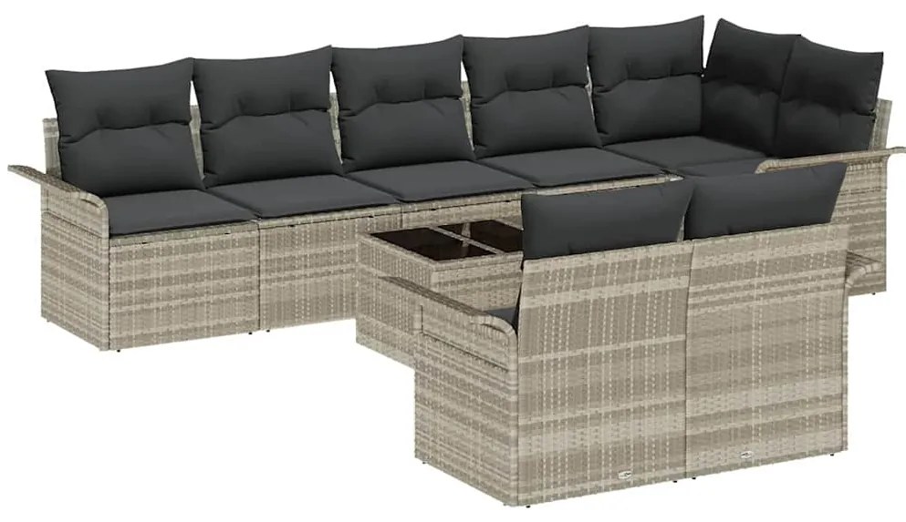 vidaXL Σετ Καναπέ Κήπου με μαξιλάρι 9 pcs Ανοιχτό γκρι Πολυ ράταν