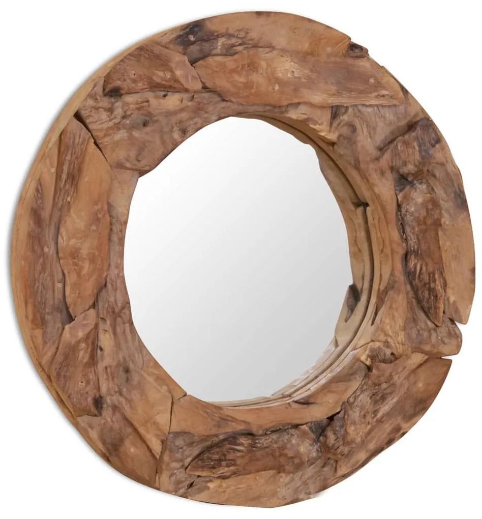 Καθρέφτης Διακοσμητικός Στρογγυλός 60 εκ. από Ξύλο Teak - Καφέ