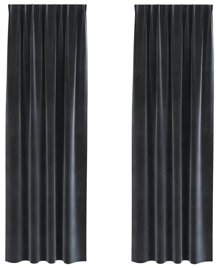 vidaXL Κουρτίνες με κουρτίνες 2 pcs Σκούρο γκρι 140 x 225 cm Βελούδο