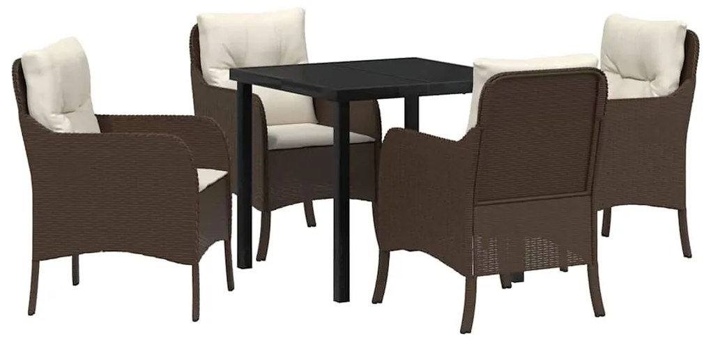 vidaXL Σέτ φαγητού για κήπο με μαξιλάρι 5 pcs Καφέ Πολυ ράταν
