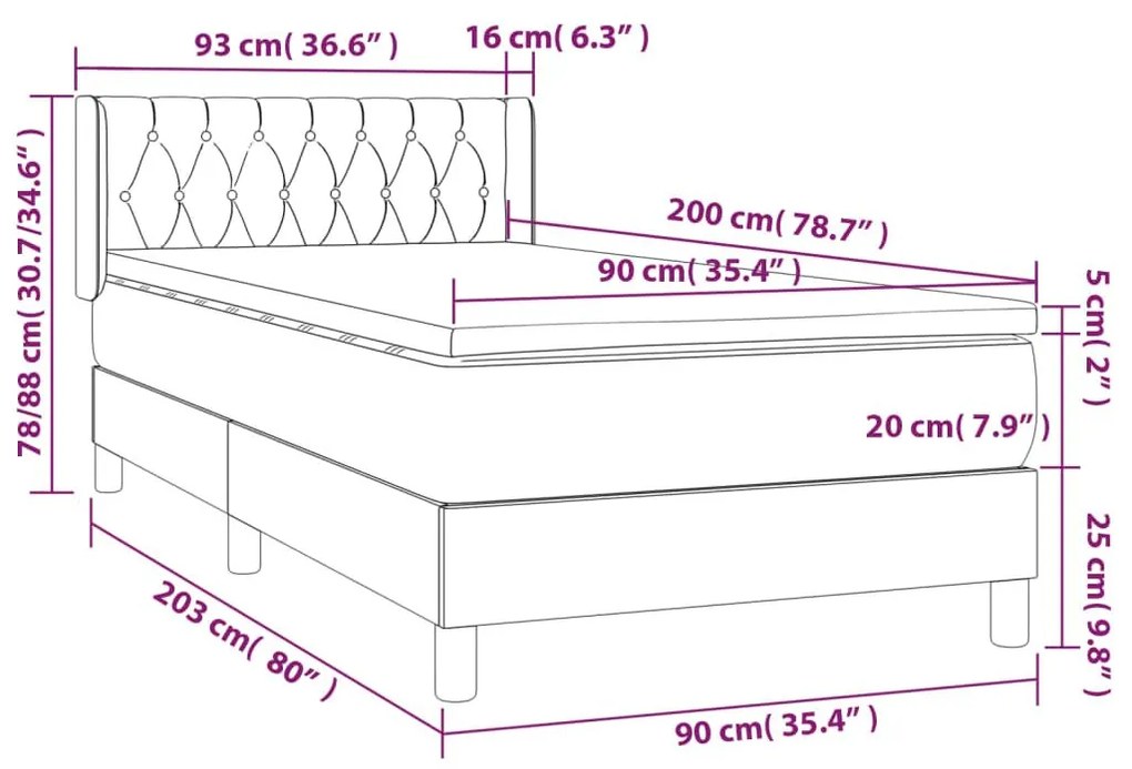 Κρεβάτι Boxspring με Στρώμα Κρεμ 90x200 εκ.Υφασμάτινο - Κρεμ