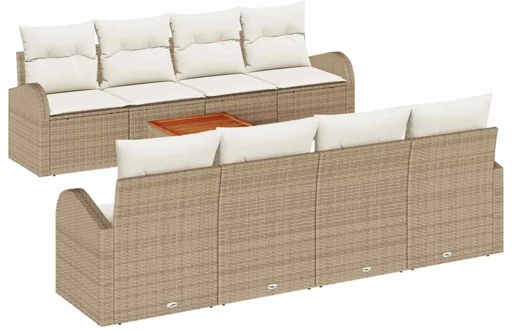 vidaXL Σετ Καναπέ Κήπου με μαξιλάρι 9 pcs Μπεζ συνθετικό ρατάν