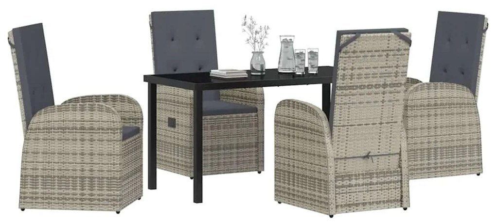 vidaXL Σέτ φαγητού για κήπο με μαξιλάρι 5 pcs Γκρι συνθετικό ρατάν