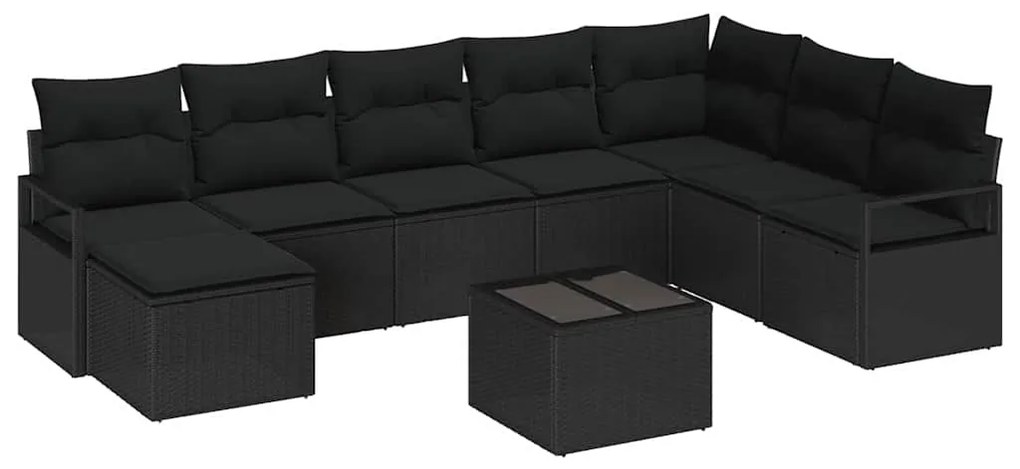 vidaXL Σετ Καναπέ Κήπου 9 pcs Μαύρο Πολυ ράταν