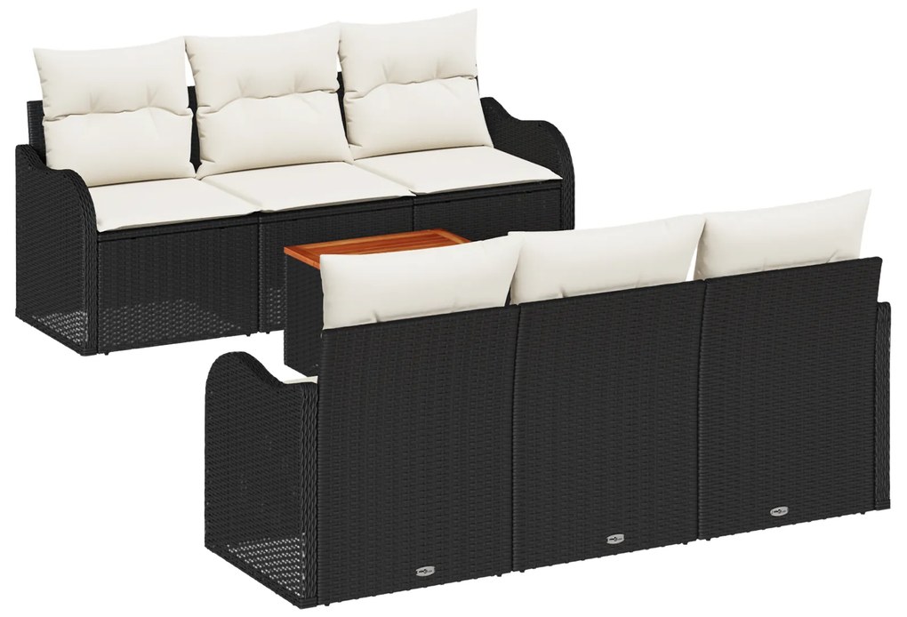 vidaXL Σετ Καναπέ Κήπου 7 pcs Μαύρος, λευκός Μεγάλο Ρατάν, Πολυεστέρας