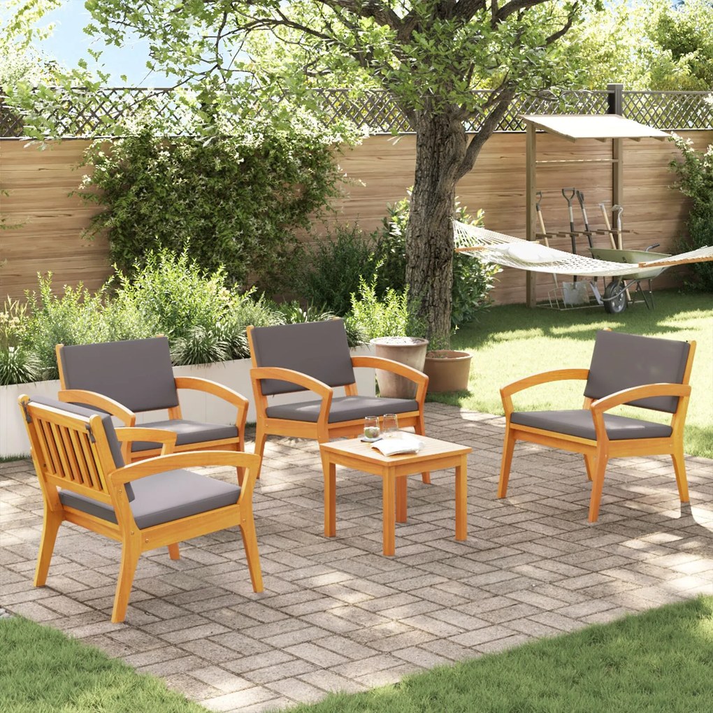 vidaXL Σετ Μπιζτρο 5 Τεμαχίων με Μαξιλάρια - Μασίφ Ξύλο Ακακίας