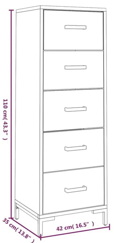 Συρταριέρα Μαύρη 42 x 35 x 110 εκ. από Μασίφ Ξύλο Πεύκου - Μαύρο