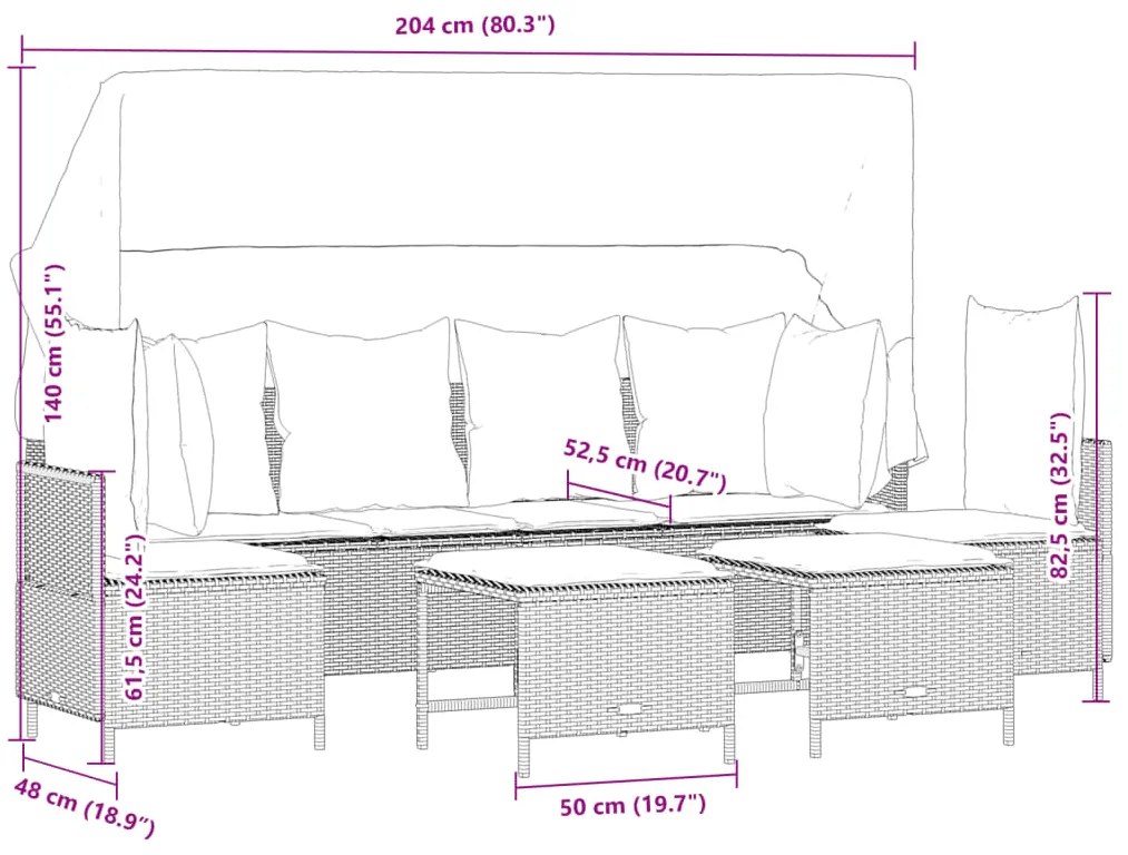 vidaXL Σαλόνι Κήπου Σετ 5 Τεμαχίων Γκρι Συνθετικό Ρατάν με Μαξιλάρια