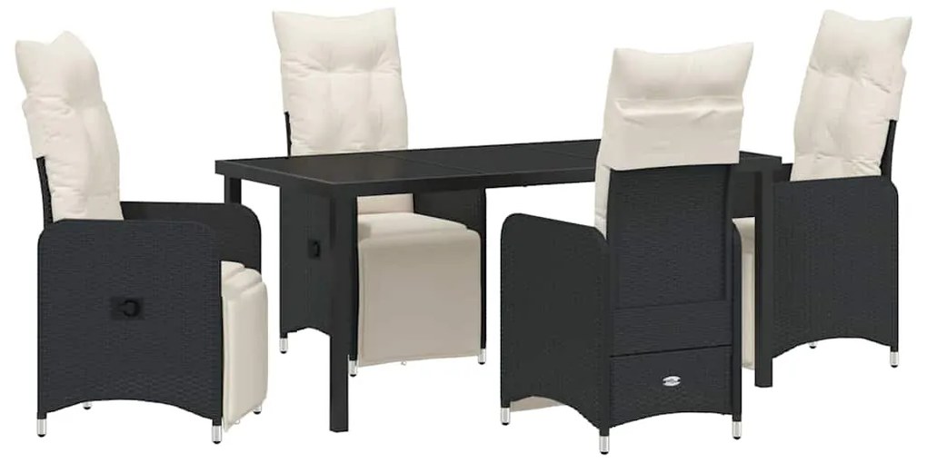 vidaXL Σέτ φαγητού για κήπο με μαξιλάρι 5 pcs Μαύρο Πολυ ράταν