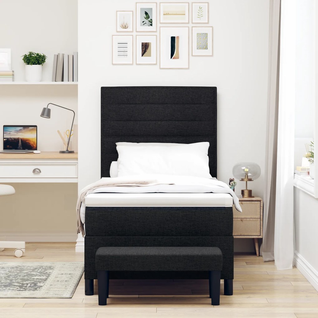 vidaXL Κρεβάτι Box Spring με Στρώμα & Πάγκο Μαύρο 80x200 εκ. Ύφασμα
