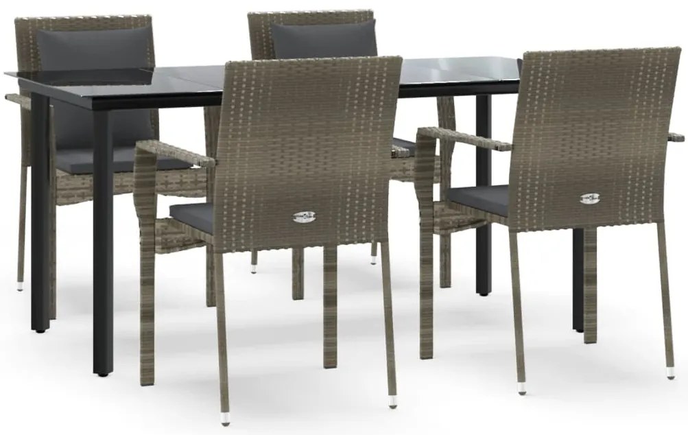 vidaXL Σετ Τραπεζαρίας Κήπου 5 τεμ Μαύρο&Γκρι Συνθ. Ρατάν με Μαξιλάρια