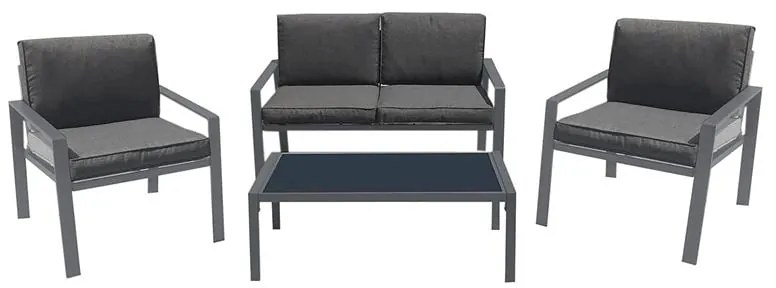 RIVIAN Set Σαλόνι Κήπου 4τεμ, Μέταλλο Βαφή Ανθρακί, Μαξιλάρια Γκρι  90x50x35/120x79x73/65x79x73 cm [-Ανθρακί-] [-Μέταλλο-, -Ύφασμα-] Ε6846