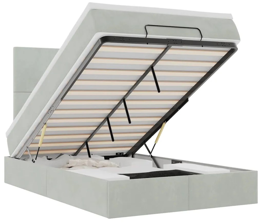 vidaXL Οθωμανικό κρεβάτι με στρώματα & LEDs Ανοιχτό γκρι Βελούδο