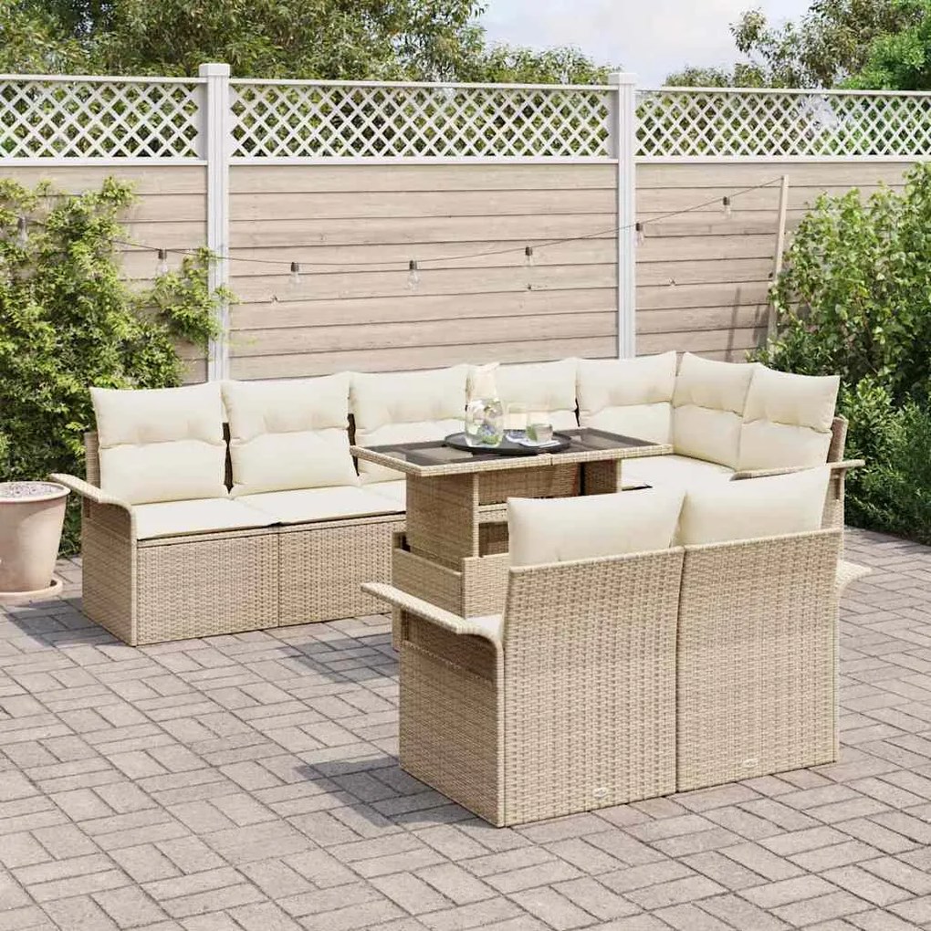 vidaXL Σετ Καναπέ Κήπου με μαξιλάρι 9 pcs Μπεζ Πολυ ράταν