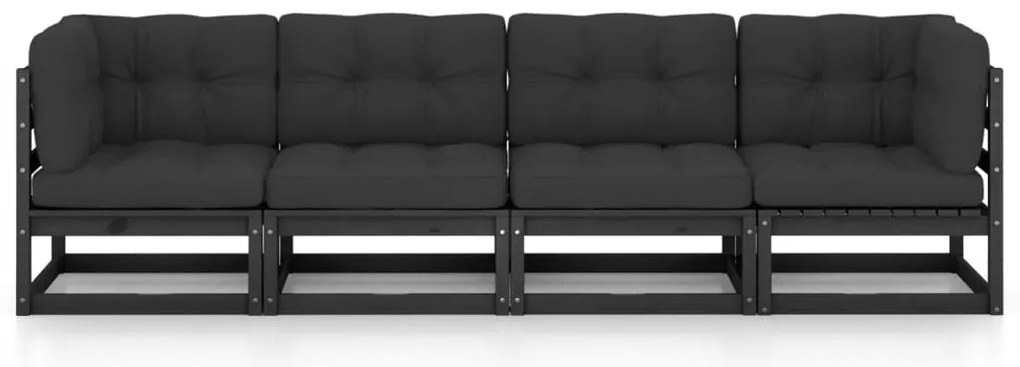 vidaXL Καναπές Κήπου Τετραθέσιος από Μασίφ Ξύλο Πεύκου με Μαξιλάρια