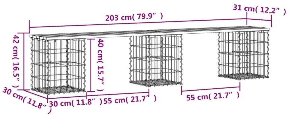 Παγκάκι Κήπου Συρματοκιβώτιο 203x31x42εκ. από Μασίφ Ξύλο Πεύκου - Καφέ