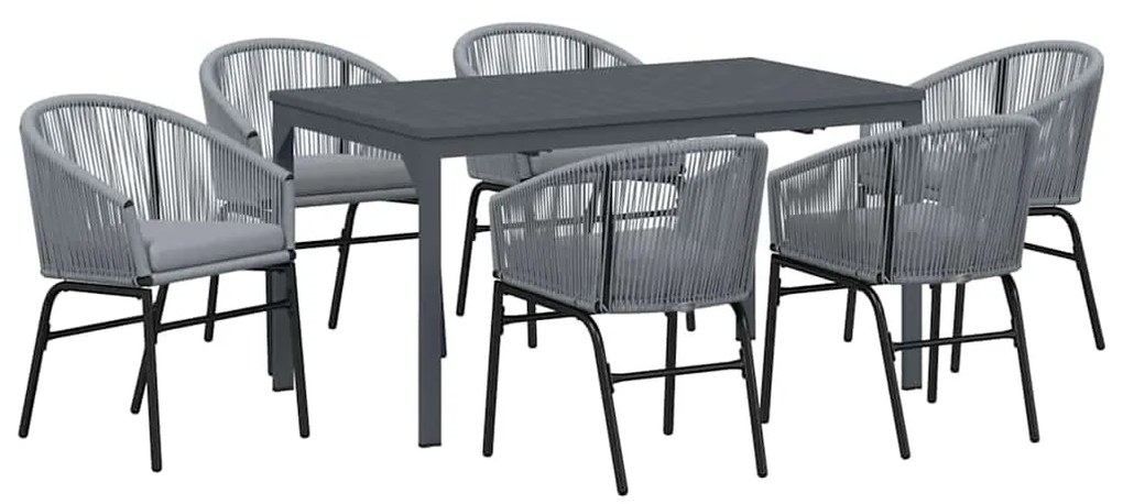 vidaXL Σέτ φαγητού για κήπο 7 pcs Γκρι Πολυ ράταν