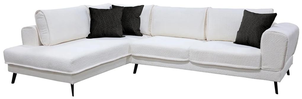 Καναπές Κρεβάτι Γωνιακός ArteLibre Αριστερή Γωνία SILVERTON Λευκό Με Μαύρα Μαξιλάρια 304x212x86cm